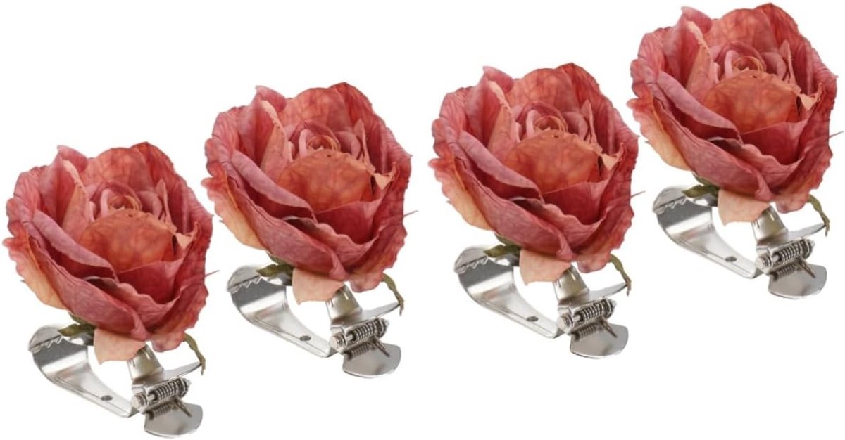 SnelShoppen - 4 stuks goudkleurige gordijnhouders met bloemenmotief, kunststof gordijnclips voor raamdecoratie, bruiloftsgordijnen en feestdecoratie