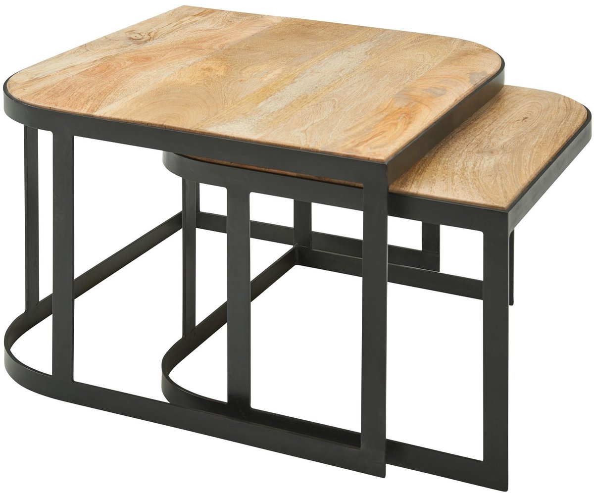 Salontafel set massief houten salontafel 2 stuks lichtbruine bijzettafel