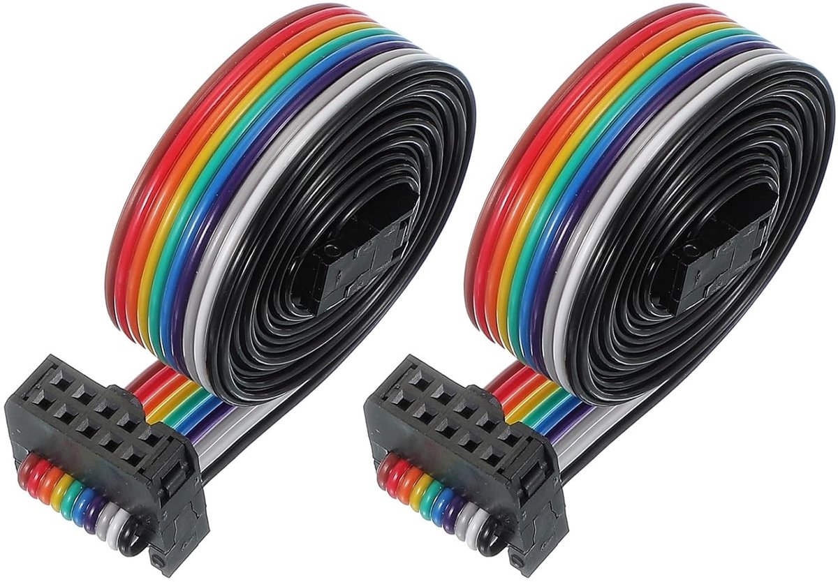 10-pins IDC stekker platte lintkabel 2,54 mm pitch lengte 1000 mm 2 stuks | Row datakabel bus naar bus voor IDE drive printer industrie DIY elektronica breedte 12 mm