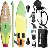 BEROCA SUP Board - met Zitje - Sup Board Opblaasbaar - Complete Set - 320x81cm - Max. 160 kg - Houtnerf Geel