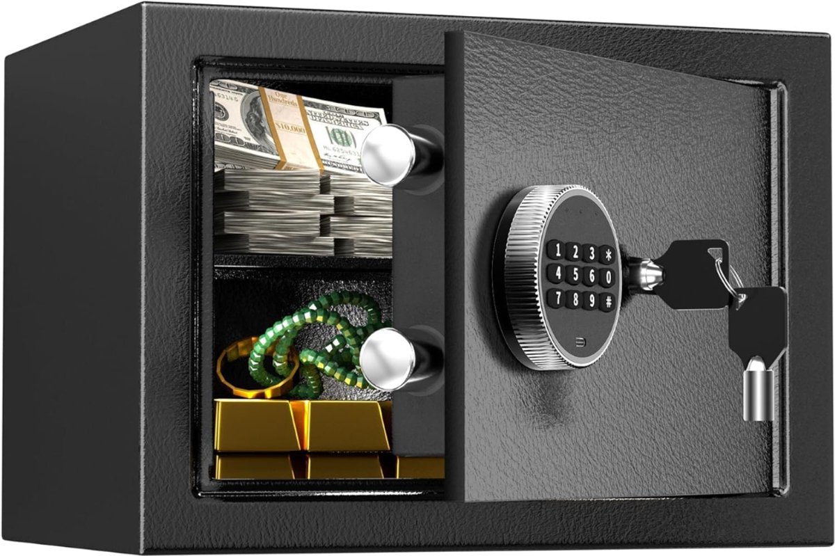 SNJY® Kluis Brandwerend - Kluisje met Sleutel - Documentenkluis met Cijferslot - 25D x 35B x 25H cm - Zwart