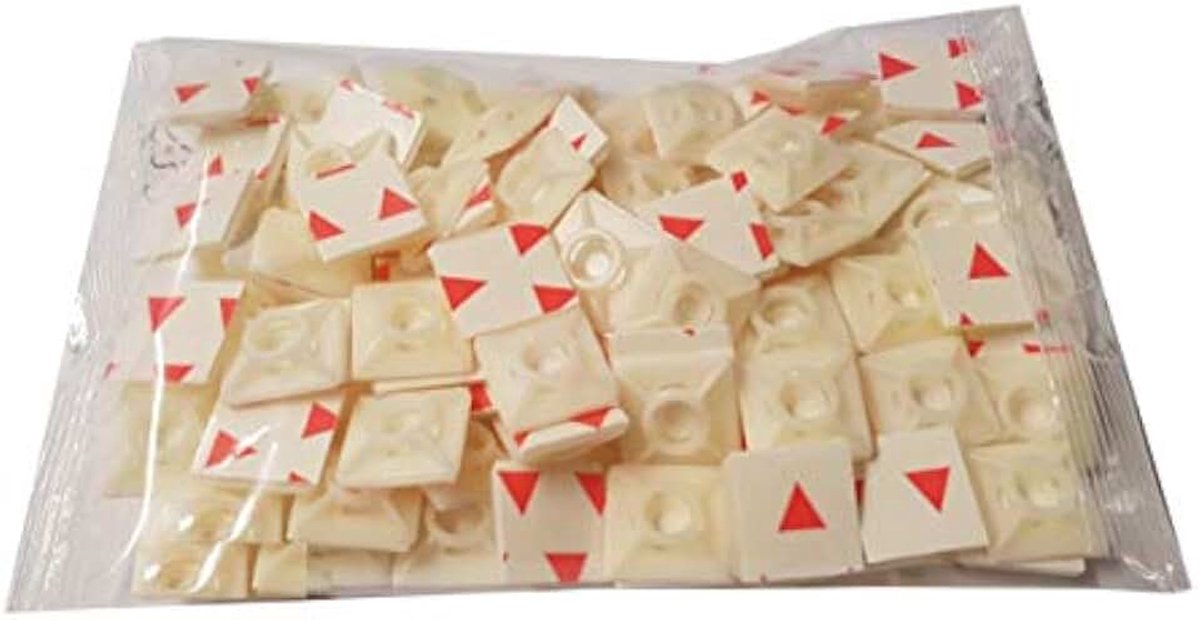 Shop & Service Zelfklevende sokkel, montagebasis voor kabelbinders (tweeweg), 19 x 19 mm, beige/wit/naturel, 100 stuks