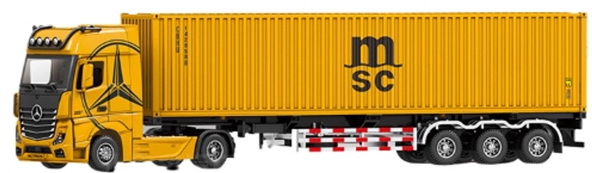 Mercedes-Benz Vrachtwagen Trailer MSC Geel 1:24 Speelgoed
