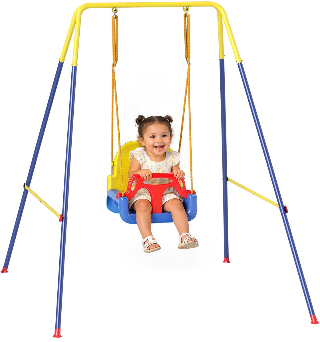 Babyschommel 3-in-1 kinderschommel, verstelbaar schommelzitje met rugleuning, veiligheidsgordel, 128 x 155 x 157 cm, blauw