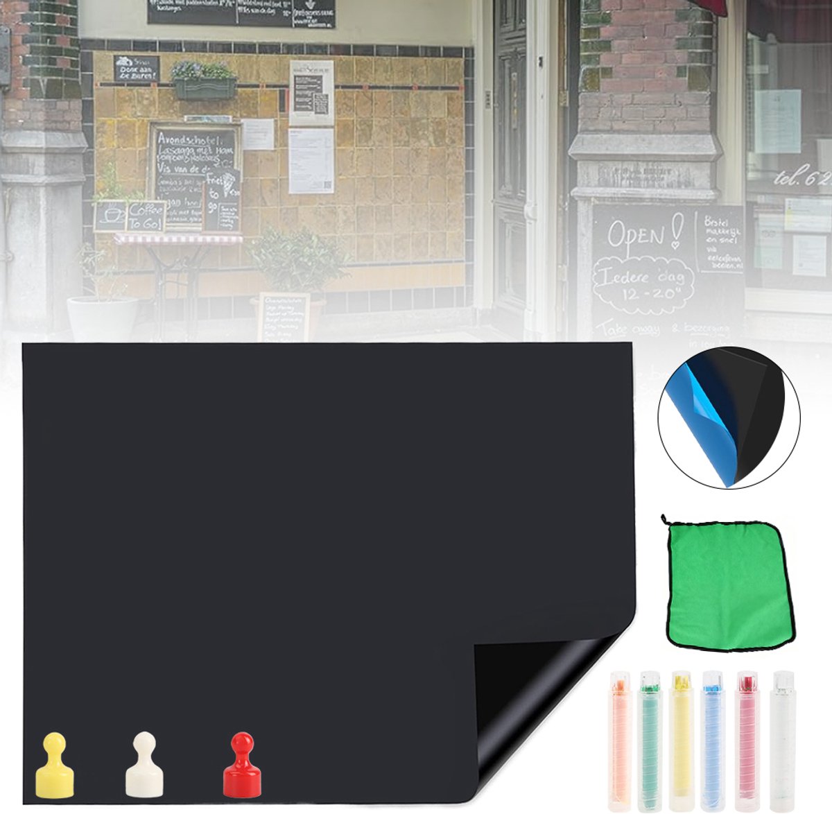 Zelfklevend Magnetisch Schoolbordbehang 200x100cm - Afpellen En Plakken Op Maat Te Snijden Inclusief 6 Krijtjes En Een Gum - Schoolbenodigdheden Voor School Kleuterschool En Thuis