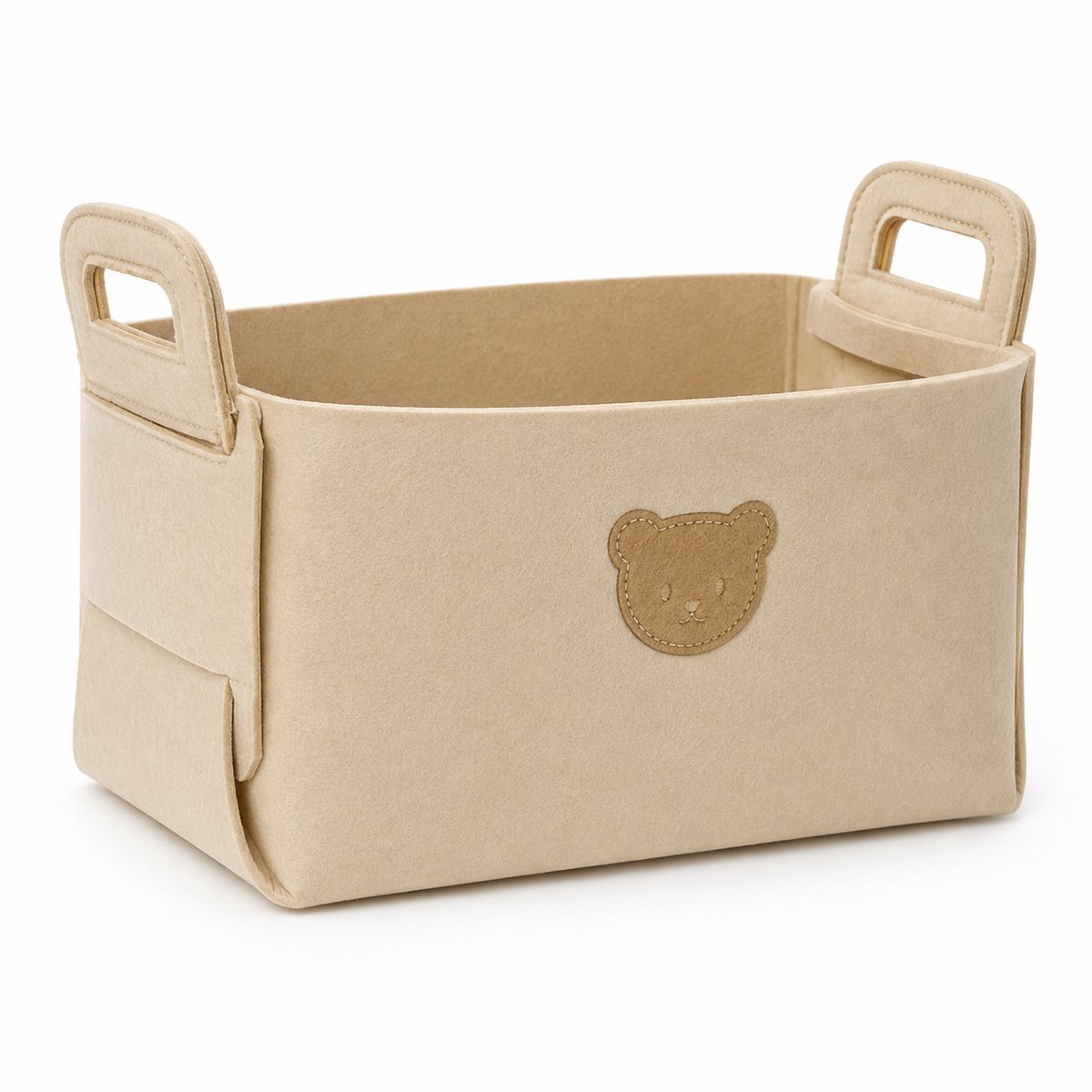 Vilt Opbergmand - Zachte Opbergmand met Handvatten voor Speelgoed, Luiers en Make-up - Draagbare Opbergmandje voor Kinderkamer - Beige