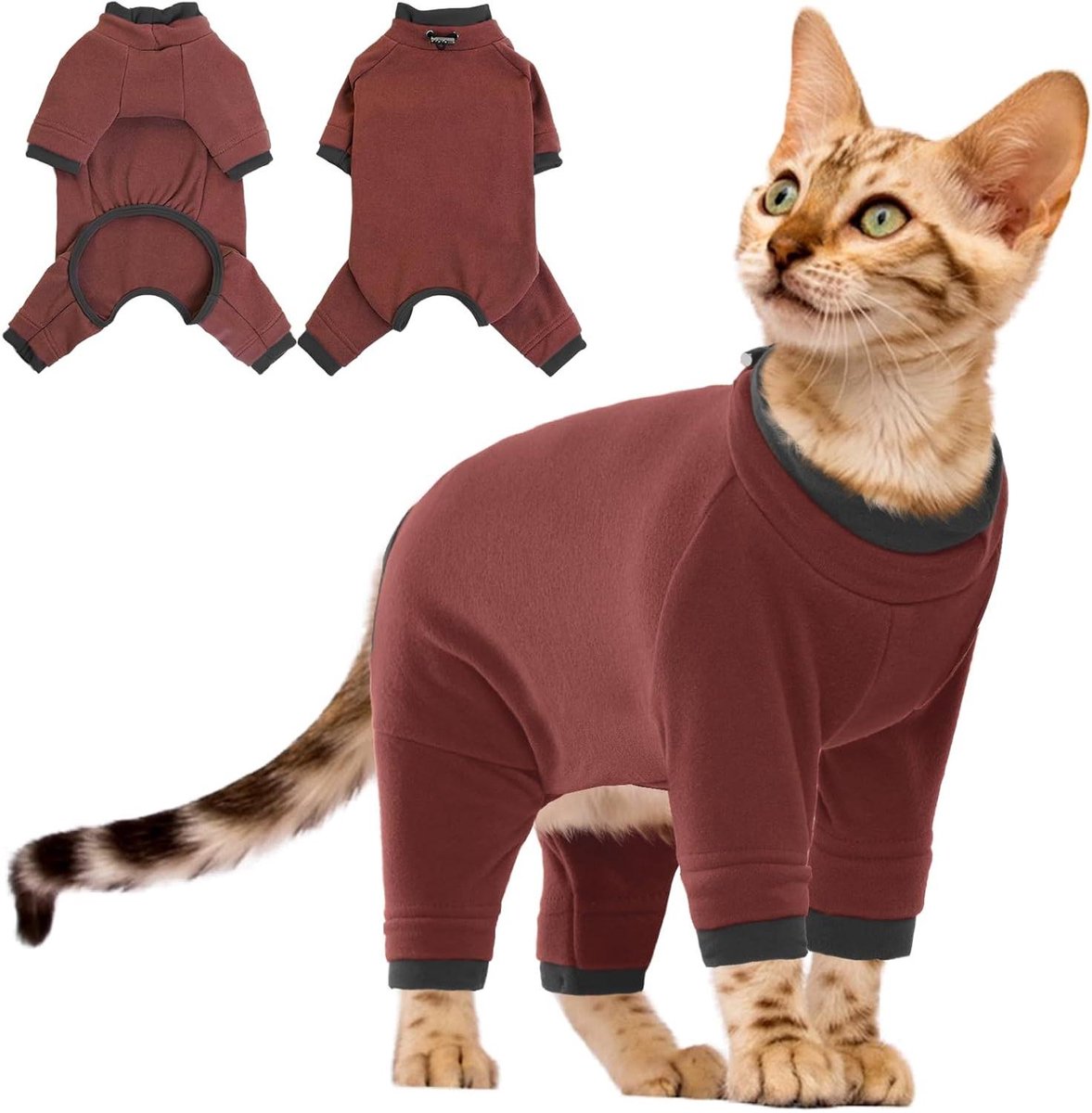 Kattenpak na operatie - Herstelpak kat - Wond beschermen - Huidvriendelijk materiaal - Maat M - Roodbruin