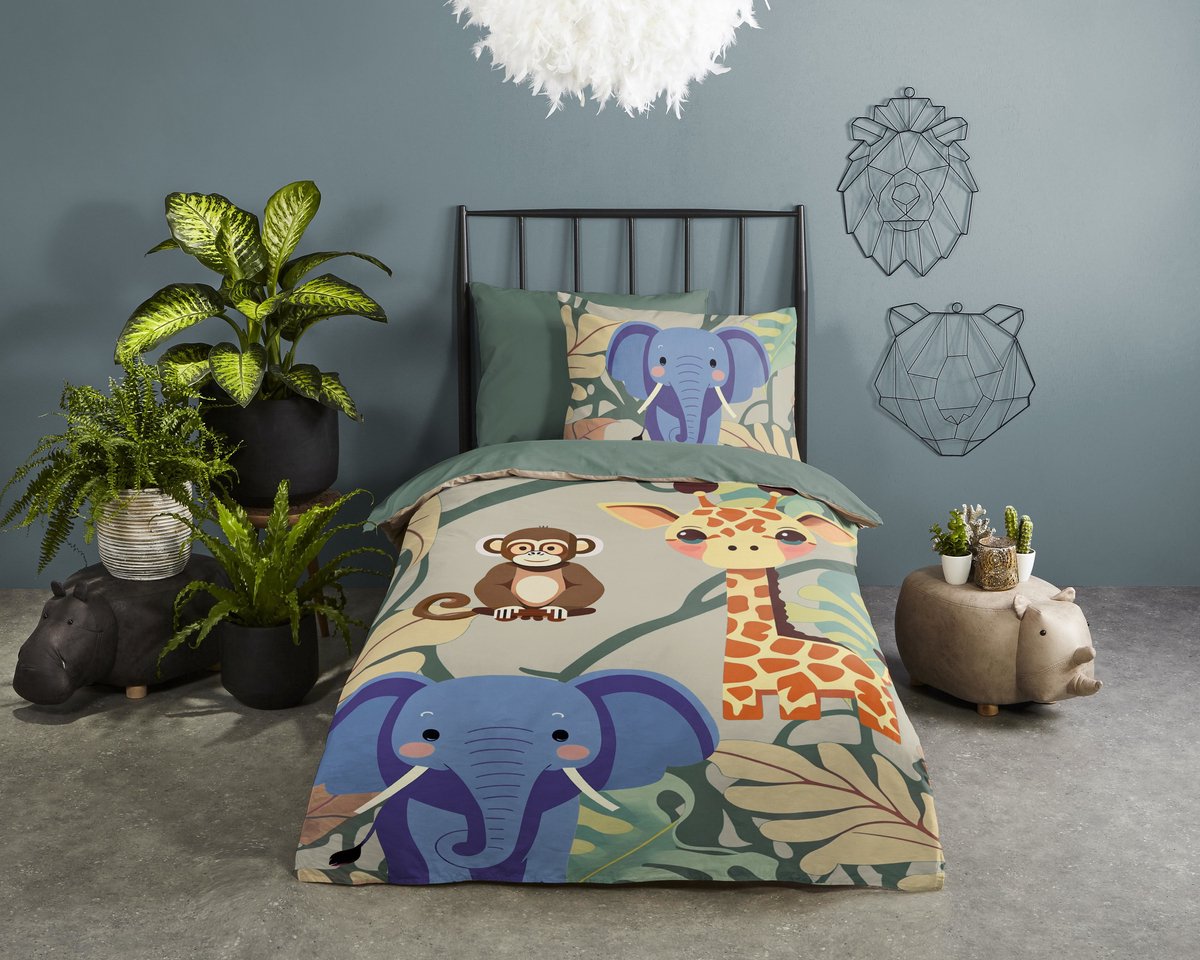 Pure dekbedovertrek grafische jungle dieren - 1 persoons 140x200/220 cm - Multi - Microvezel