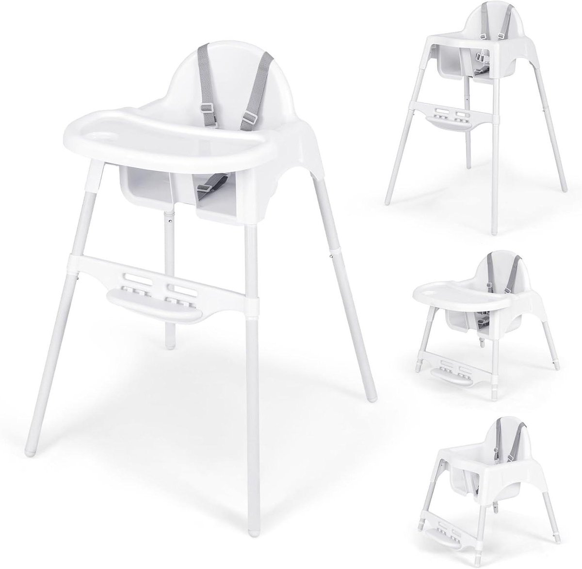Kinderstoel - Eetstoel baby - Veilig Eten - 4 Hoogtestanden - 66x61.5x87 cm - Wit