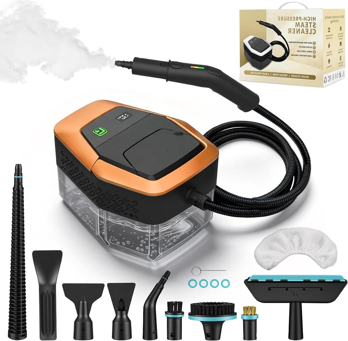 Handstoomreiniger - Stoomreiniger apparaat - Grondige reiniging - Snelle opwarming 15 sec - 18 liter tank - Oranje