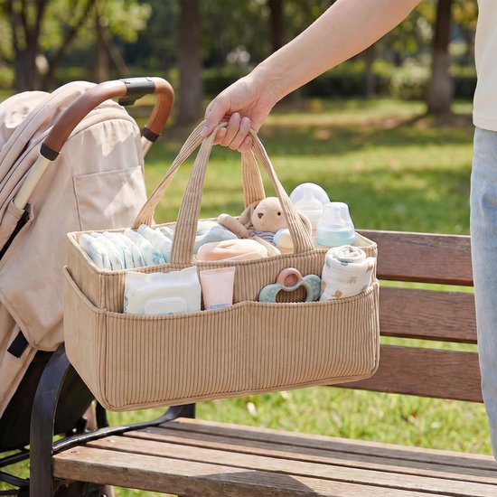 Ryoudavell - Luiermand Organizer - Commode Organizer Grote Opbergmand Baby - Baby Caddy voor Pampers en Verzorgingsproducten - Opbouwbare Corduroy Baby Mand - Kraamcadeau en Baby Shower Cadeau - Babykamer Decoratie - Beige van Ryoudavell — afbeelding 3