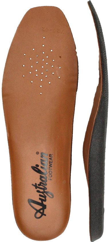 Bruine leren binnenzolen voor herenschoenen met 'Australian Footwear' logo.