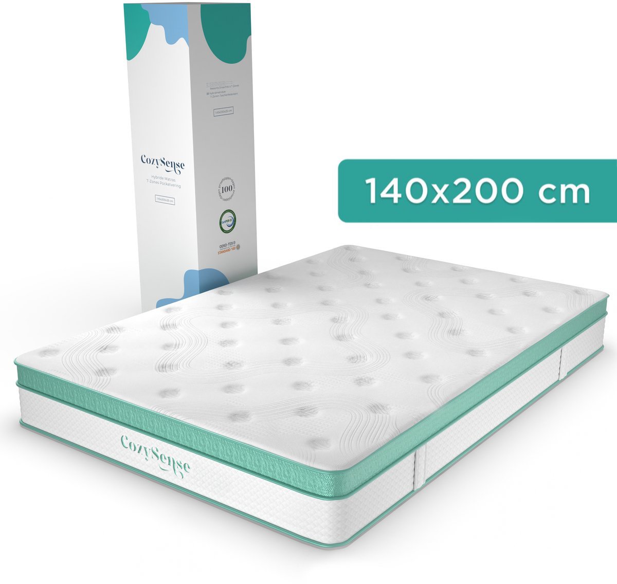 CozySense® Hybride Matras 140x200 cm – Tweepersoons Pocketvering – Traagschuim & Koudschuim – 7-Zones – 25 cm Dik – Medium