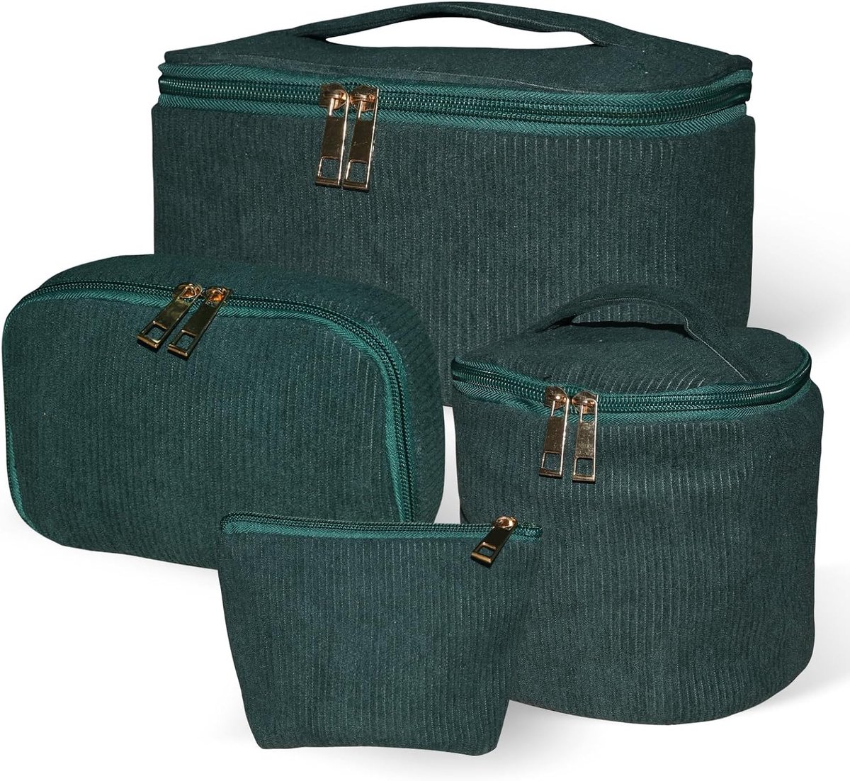 Set van 4 make-uptas, toilettas voor dames, groot, toilettas voor dames, draagbare make-uptas, make-uptas, beautycase, wastas, donkergroen, modern