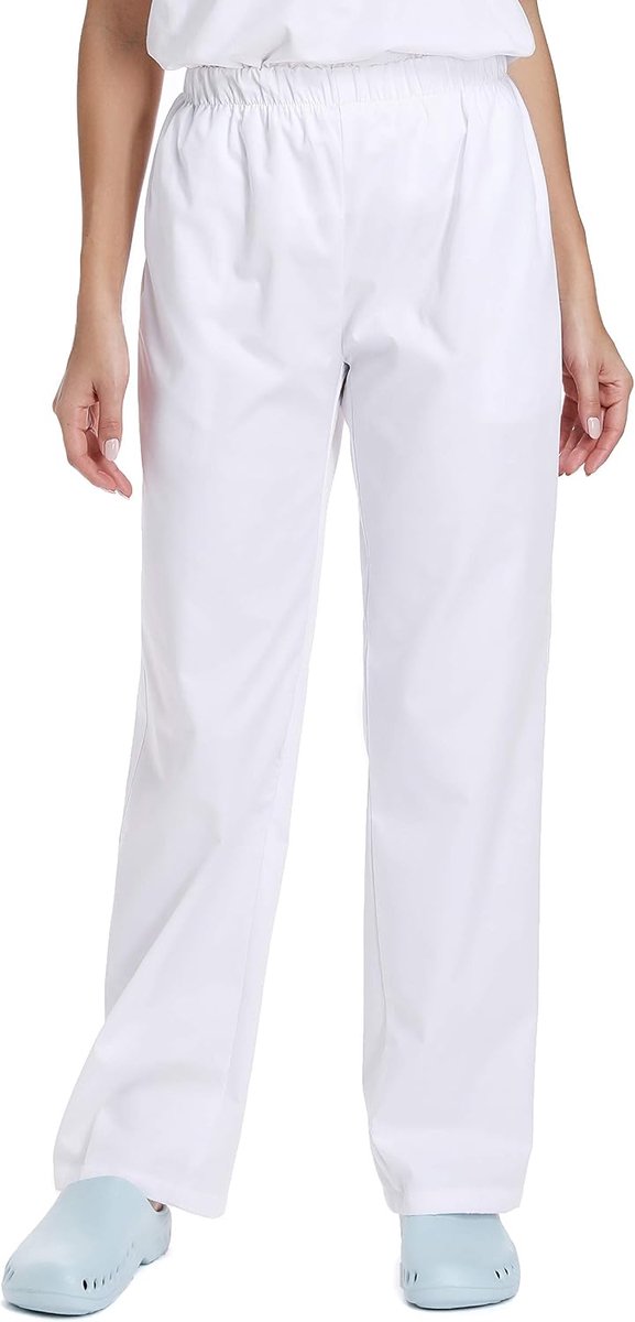 Medische Scrub Broek Witte Werk Broek Ziekenhuis Uniform Broek Elastische Taille Losse Professionele Medische Materialen, Wit, M