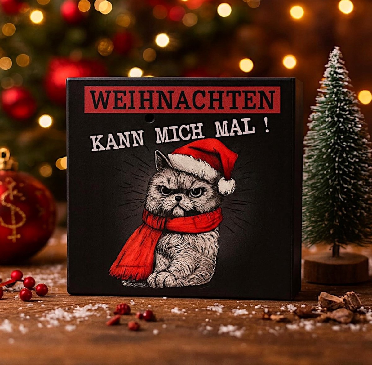 Kerstkat Klankkast 12x12cm - Grappige bewegingssensor decoratie
