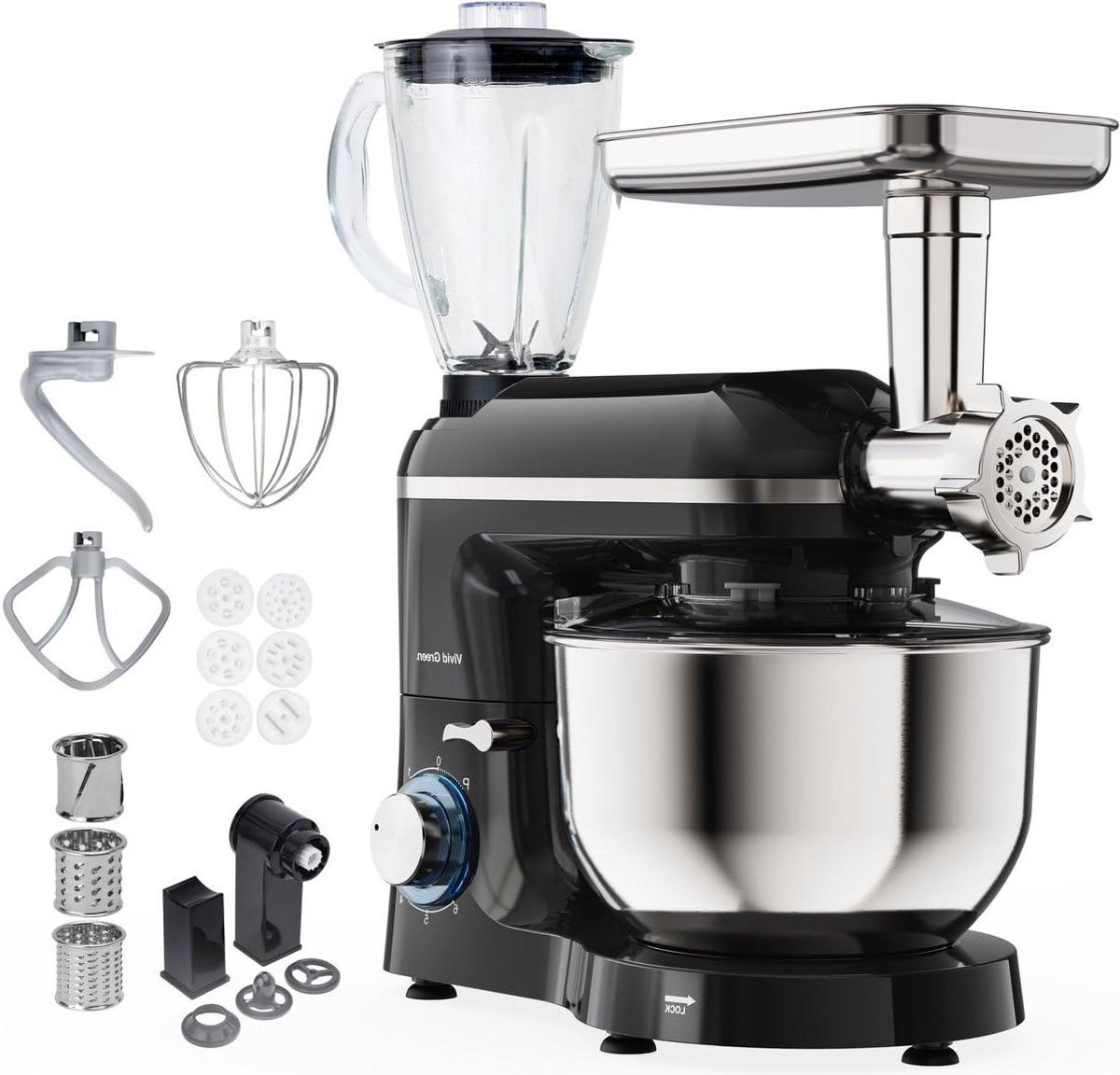 Keukenmachine - Keukenmixer - Gerechten Bereiden - Multifunctioneel Apparaat - 6.2 Liter Kom - Zwart