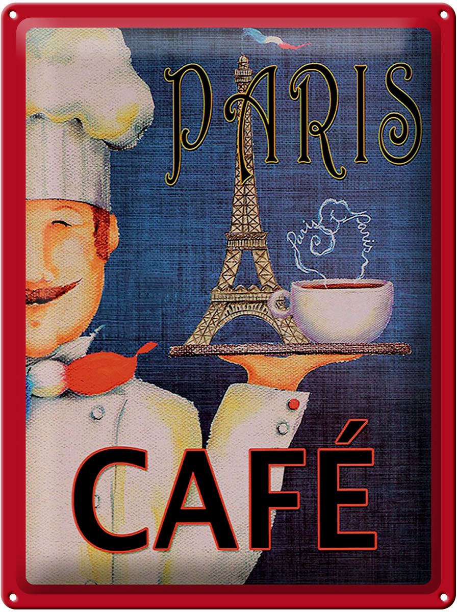 Blechschild Reise 30x40 cm Paris Cafe Eiffelturm Deko Schild