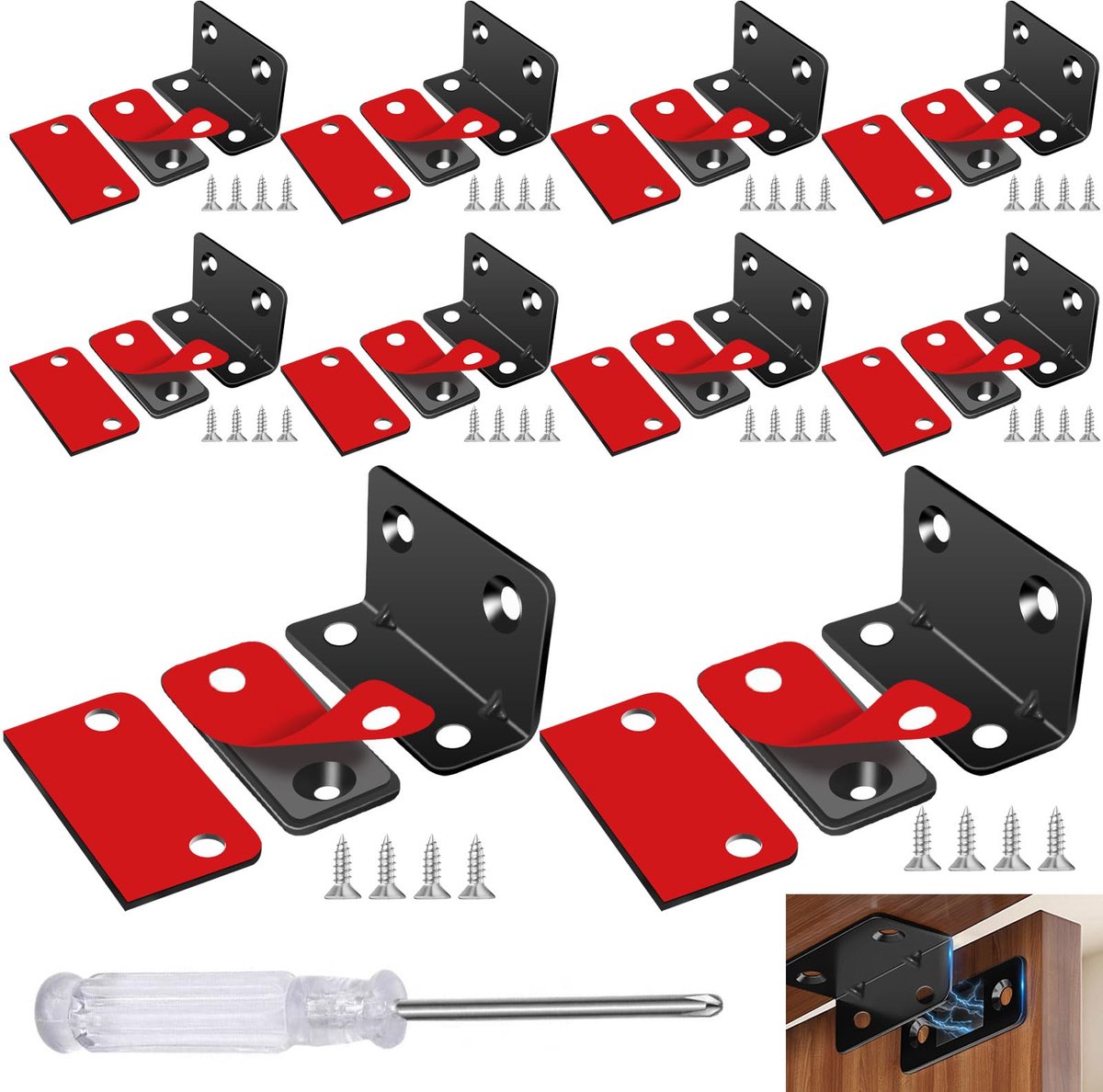 10PCS Kastdeurmagneten, Ultradunne Magnetische Deurgrepen, Zelfklevende Kastdeurmagneetsluiting Roestvrij Staal Magneetdeur Voor Lade Keuken Klink Garderobe Schuifdeur (zwart)