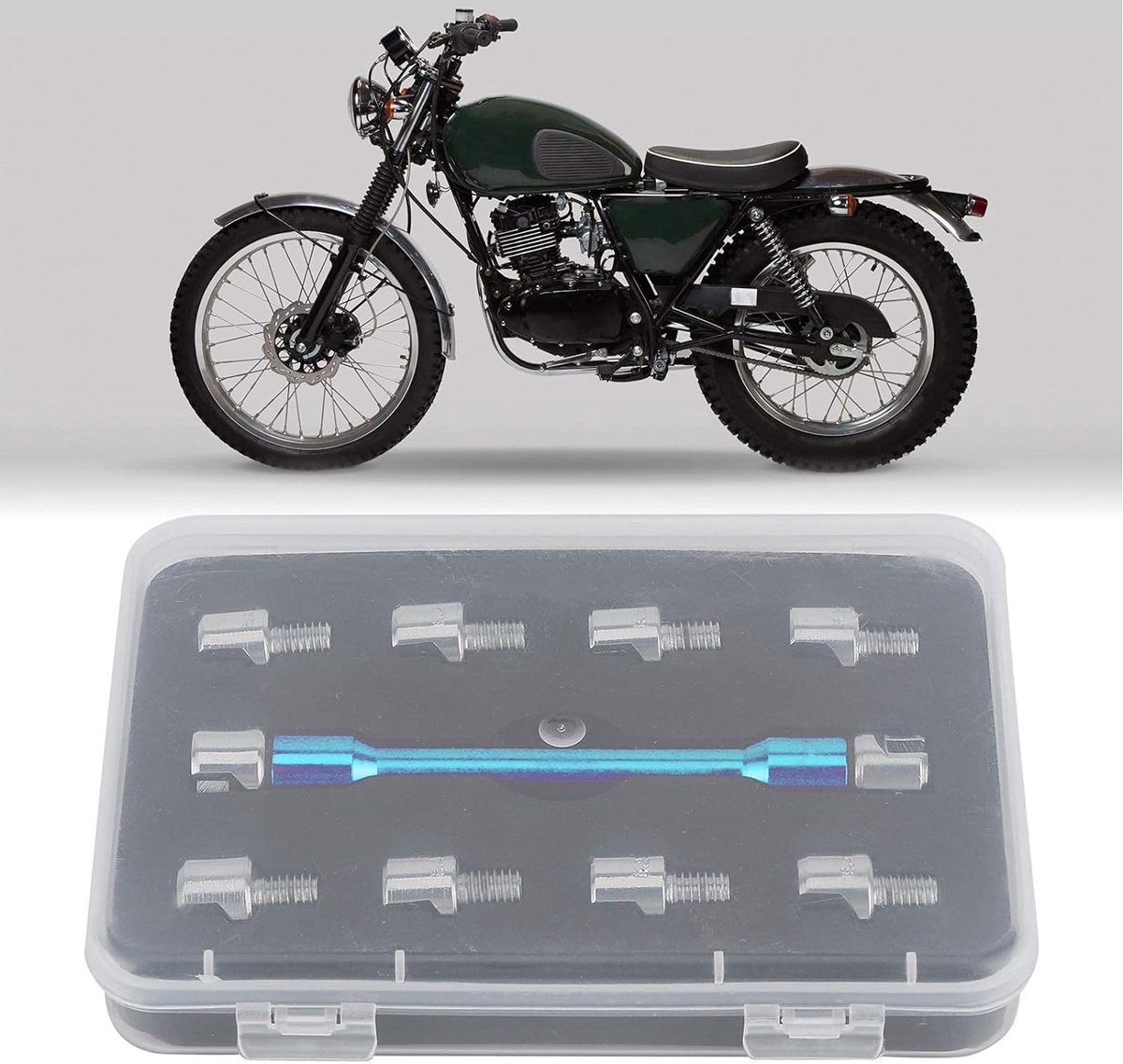 Spaaksleutelset, 10 maten 5,0-6,8 lengte 93 mm motorfiets spaaksleutel CNC-moersleutelset Dirt Bike spaaksleutel universele spaaknippel met transportkoffer (blauw)
