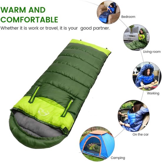 Mummy Slaapzak - Outdoor Slaapzak - Kamperen en wandelen - Twee-weg rits - 75x220 cm - Groen — afbeelding 2