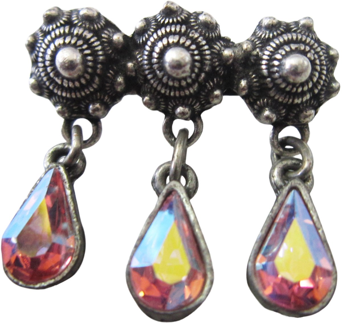 Zeeuws Meisje - Zeeuwse knopjes broche zwaar verzilverd met echte swarovski pegels roze , designerskwaliteit