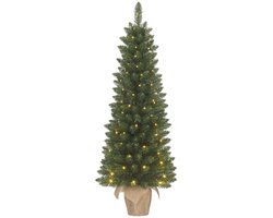Black Box Trees Gerlos Kunstkerstboom met Verlichting - Kunstboom H120 x D51 cm - Kunst Kerstboom in Jute Zak - Kerstdecoratie voor Binnen - 166 Tips - Groen