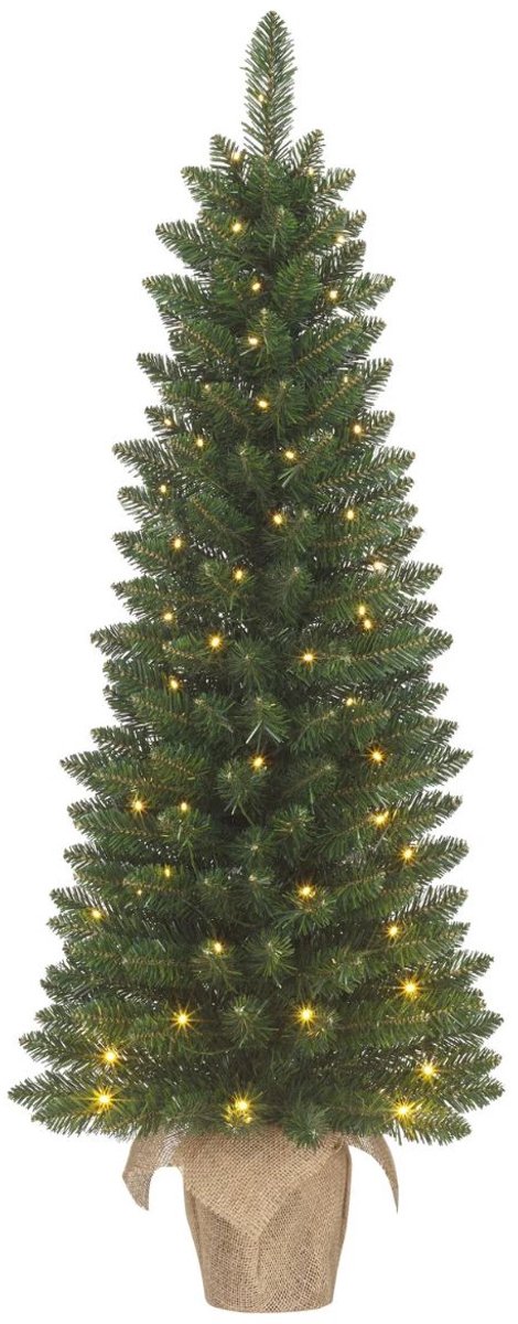 Black Box Trees Gerlos Kunstkerstboom met Verlichting - Kunstboom H120 x D51 cm - Kunst Kerstboom in Jute Zak - Kerstdecoratie voor Binnen - 166 Tips - Groen