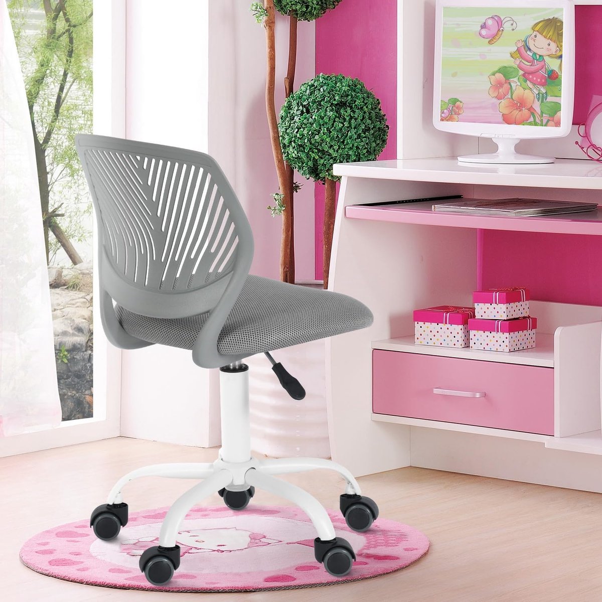 Ergonomische bureaustoel - Studie stoel - Comfortabel werken - Verstelbare hoogte - 40 x 38.5 x 87 cm - Grijs thumbnail 2