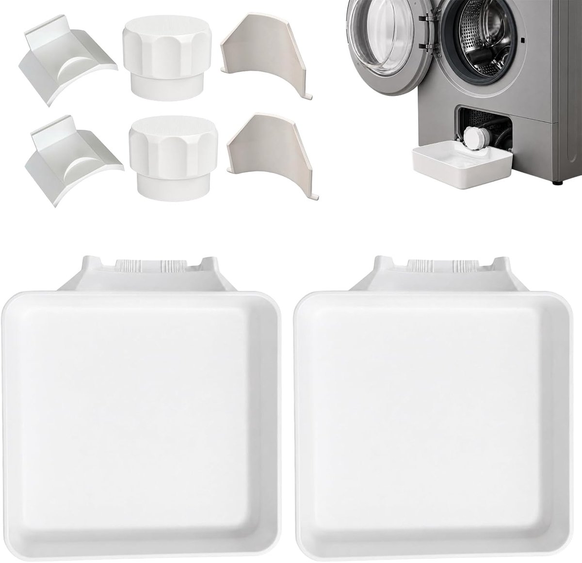 8 stuks - Afvoerbak voor wasmachine - Universeel type - 3D - Wateropvang en - Afvoer - Lekbak van de wasmachine - Onderdelen voor wasmachines - Eenvoudig te installeren - Geschikt voor kelders, appartementen, stacaravans, garages en huurwoninge
