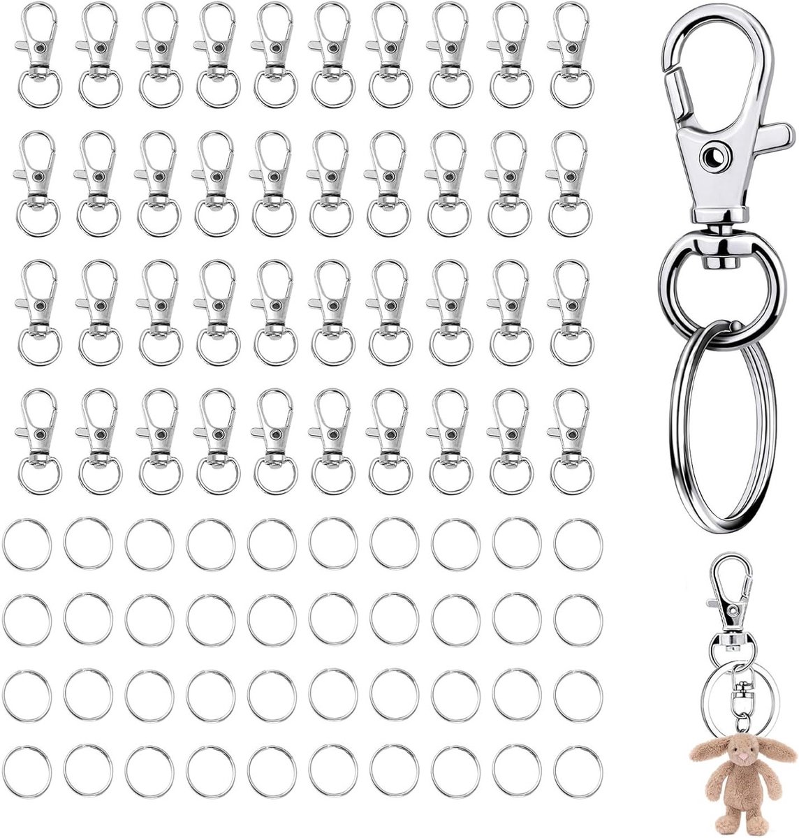 Multifunctionele Carabiner Haak met Sleutelhanger, 200 Stuks, Ideaal voor Sleutels, Tassen en Outdoor Activiteiten