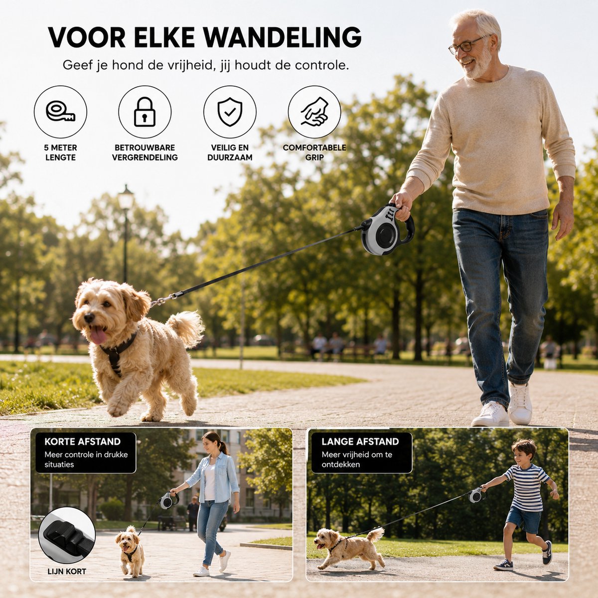 NAKA Home Intrekbare Hondenriem 5 Meter Zwart - Rollijn Hond thumbnail 3