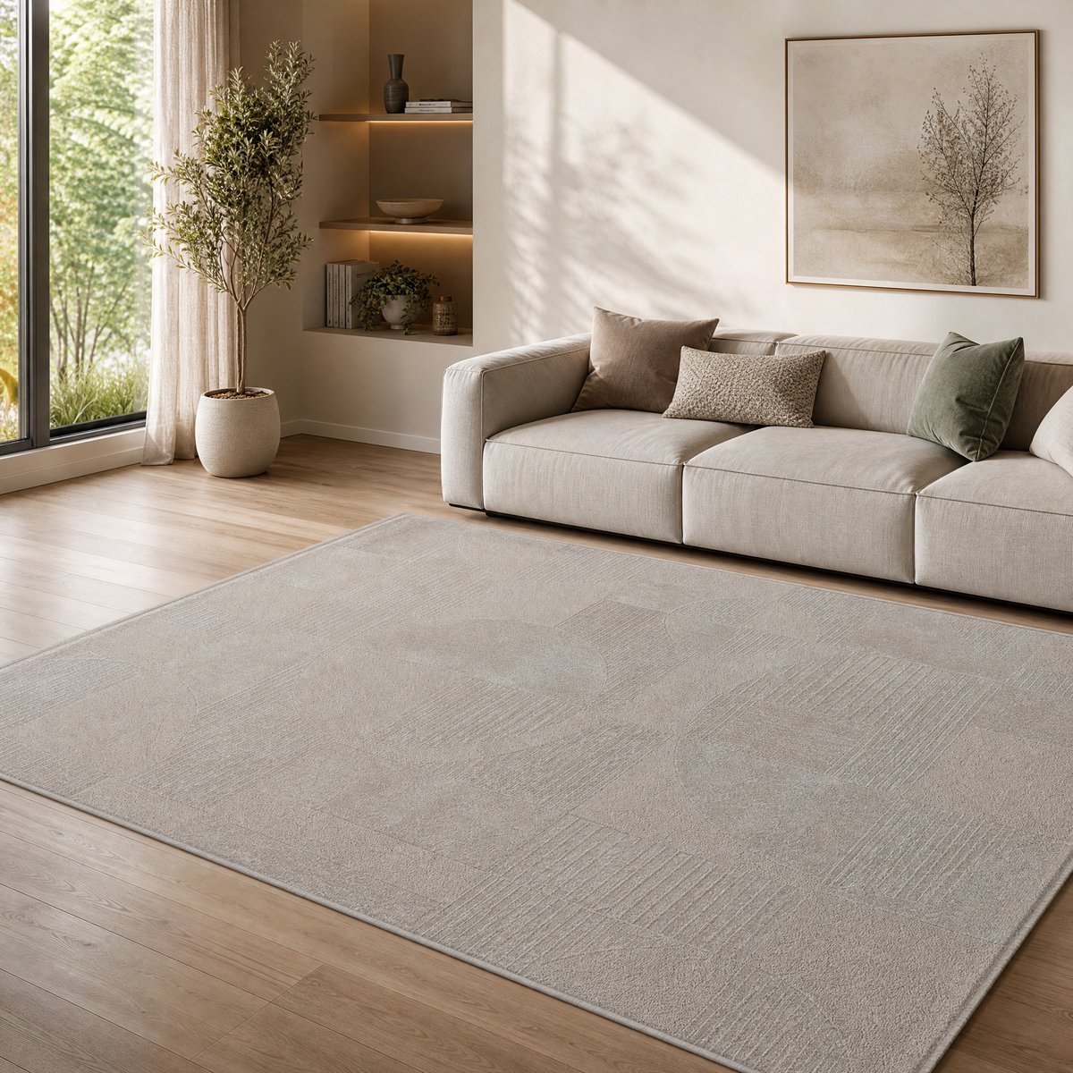 Muratap Vivant Japandi Abstract - Vloerkleed Laagpolig - Taupe Beige- 80x150 CM