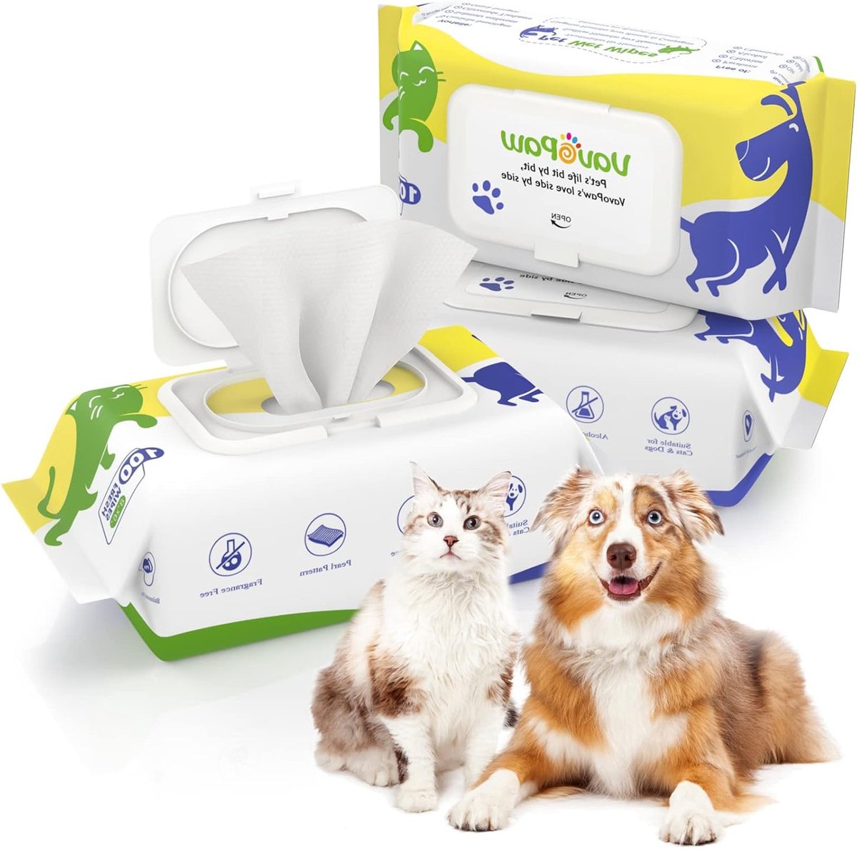 Hygiënische vochtige doekjes voor honden en katten, 100 stuks, alcoholvrij, geurloos, ideaal voor verzorging van lichaam, oren en poten