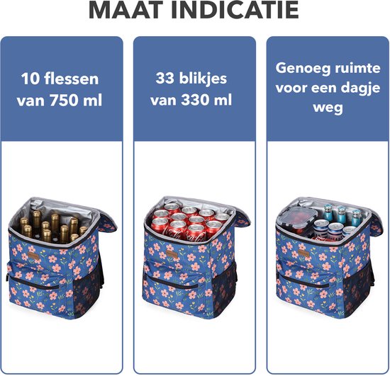 Packaway Koeltas Rugzak 25L - Incl. 2 gratis koelelementen - Incl. gratis flessenopener - Waterafstotend - Anti diefstal vak - 4 Laags geïsoleerd - Blue Blossom van Packaway — afbeelding 4