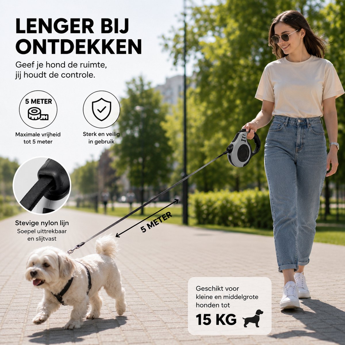 NAKA Home Intrekbare Hondenriem 5 Meter Grijs - Rollijn Hond thumbnail 4