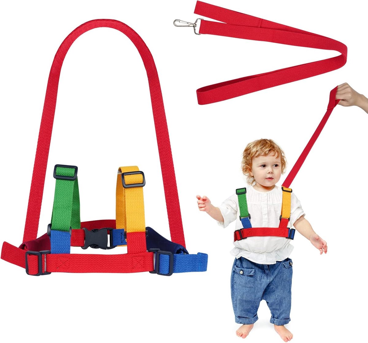 SnelShoppen - Baby Veiligheidslijn en Peuter Veiligheidsharnas - Voorkom Verlies en Rennen - Geschikt voor Jongens en Meisjes - Rood - Ademend Katoen