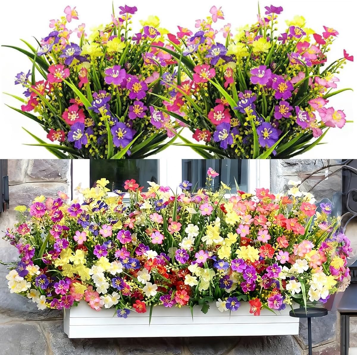 SnelShoppen - Boeket Kunstbloemen voor Binnen en Buiten - 8 Bundels in 6 Kleuren - Kunststof, UV-bestendig, Decoratieve Bloemen voor Huis, Balkon, Tui
