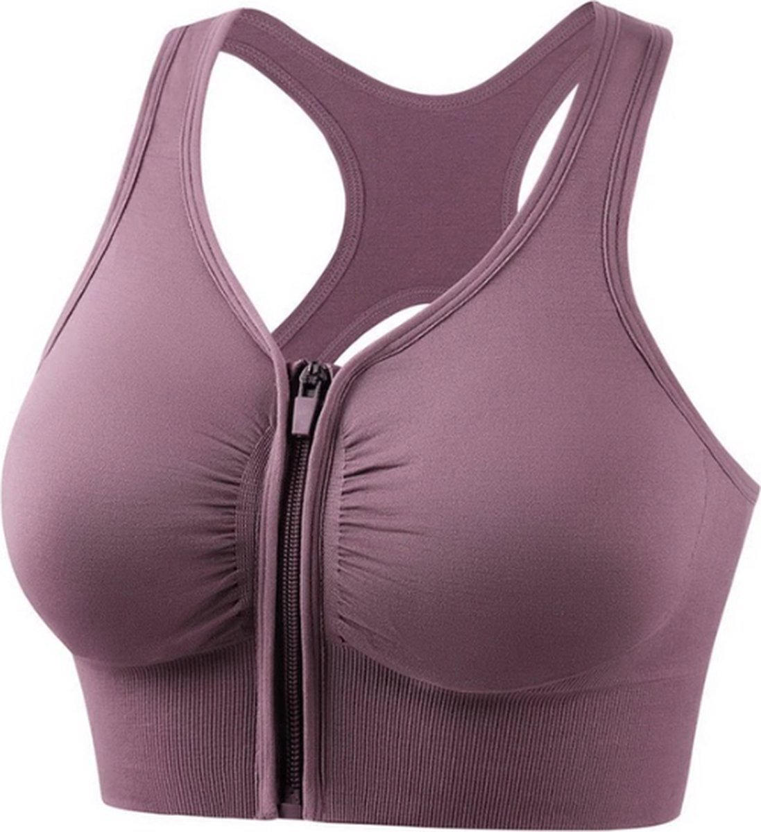 *** Sport BH Met rits - Sportbeha Ondersteuning - Fitness, Yoga - Hardlopen - Gevoerd - Dames - Sport Top - Sports bra - Front zipper - Workout Bra - Activewear -Elastisch - Maat M/L - Paars