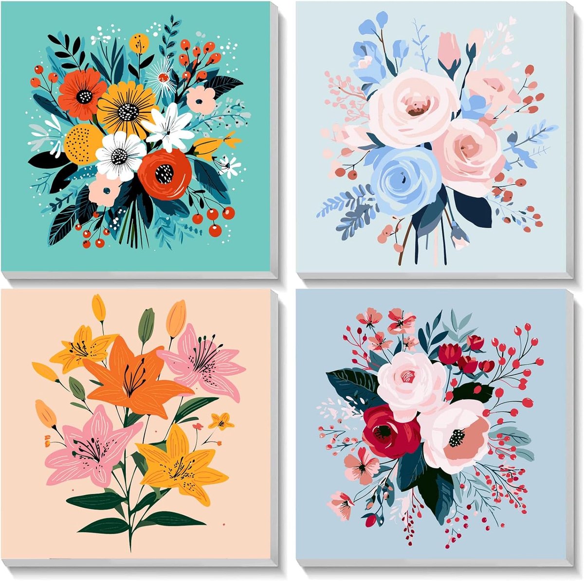 SnelShoppen - Schilderen op Nummer Set met Lijsten, 4 Stuks Cartoon Schilderijen, DIY Verf Sets, Acrylverf voor Thuisdecoratie 20x20cm