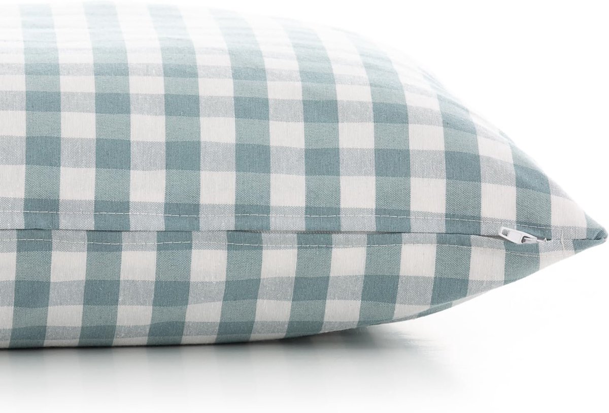 SnelShoppen - Vichy Kussenhoezen Set van 2 - 45 x 45 cm - Aqua Kleur - Zachte en Ademende Katoenen Kussenslopen met Rits - Perfect voor Woonkamer, Sla