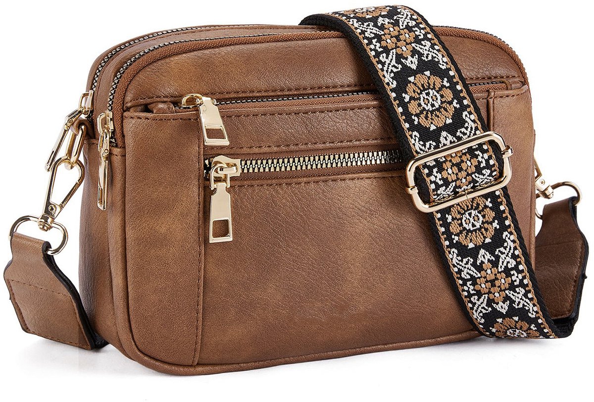 Daity Handtas – Schoudertas – Leren crossbodytas – Stijlvol en compact – Met verstelbare schouderband en multifunctionele vakken – Geschikt voor dames (bruin)