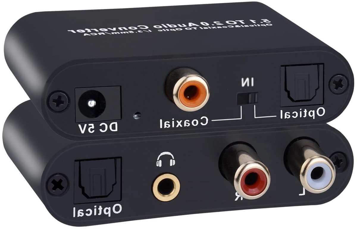 5.1 Digitale Audio Converter voor Optische Toslink en Coaxiale SPDIF naar RCA L/R en 3.5mm Aux, Ideaal voor Thuisbioscoop en Geluidsinstallaties