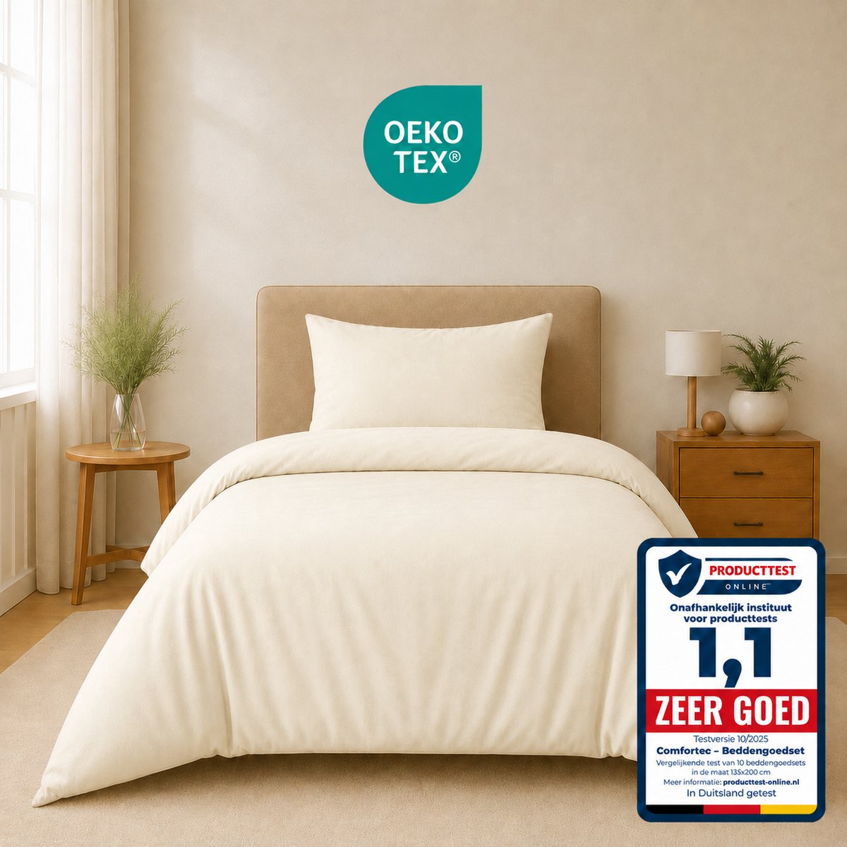 Komfortec Premium Dekbedovertrek 135x200 cm + Kussensloop 40x80 cm - 100% Microvezel - 90 g/m² - 2-Delige Superzachte Beddengoedset - met Rits - Ecru