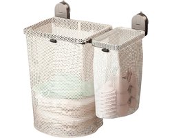 Ulisem - Zuignap wasmand - 2026 nieuw grijs set groot + klein - Wandmontage zonder boren - Sterke zuignap voor glas en tegels - Afneembare mesh zak voor wasgoed - Ademend gaas voorkomt geurtjes - Voor student, slaapkamer en badkamer - Grijs