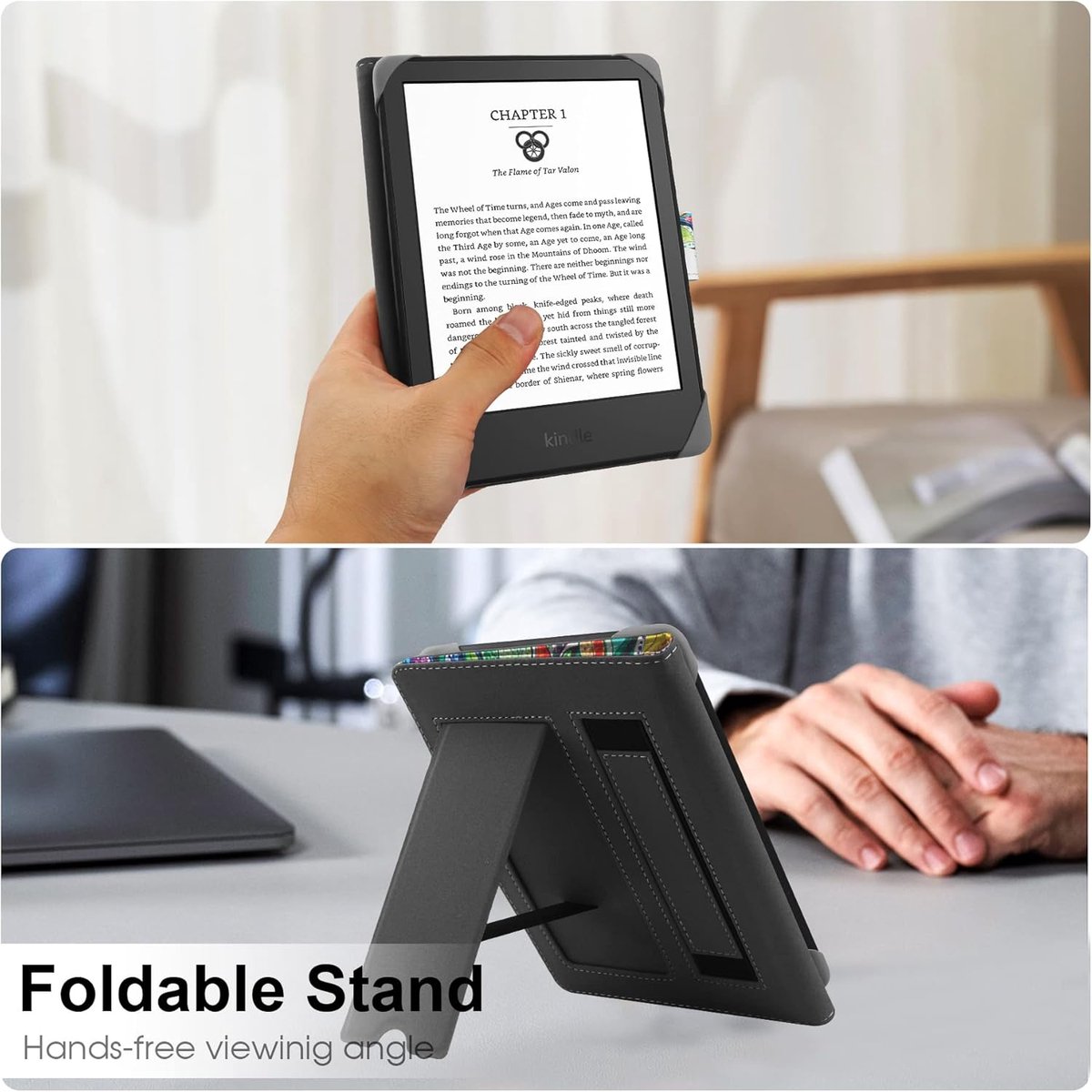 SnelShoppen - Universele E-Book Reader Hoes voor 6-6.8" Kindle Paperwhite, Kobo Clara HD, PocketBook, Leder, Staand, Bescherming, Reis, Thuis – foto 4