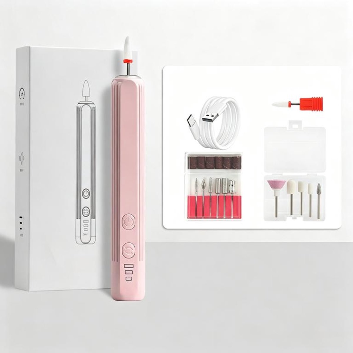KZQ Draadloze Nagelvijl Set - Elektrische Nagelvijl - Geschikt voor Acryl- en Gelnagels - Oplaadbaar, Draagbaar, Inclusief Nagellak - Geschikt voor Thuis, Nagelsalon en Op Reis - Kersenbloesem Roze