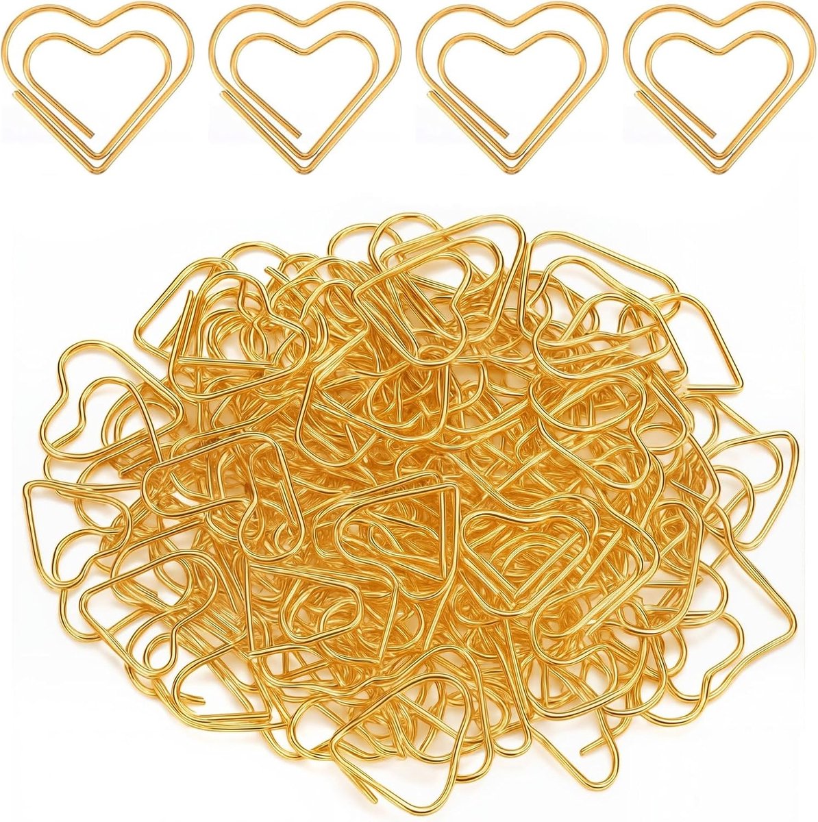SnelShoppen - Schattige Hartvormige Gouden Paper Clips - Mini Paper Clips voor Documenten, Kantoorbenodigdheden, School & Bruiloften - 100 Stuks