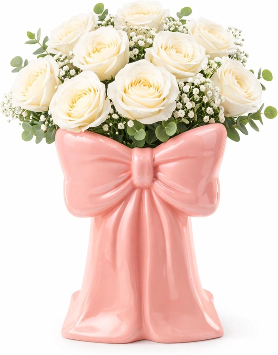 Sierlijke Roze Keramische Vazen voor Bloemen, 16,1 Inch Decoratieve Vazen, Multifunctionele Organizers voor Make-up en Pennen in Huis en Kantoor