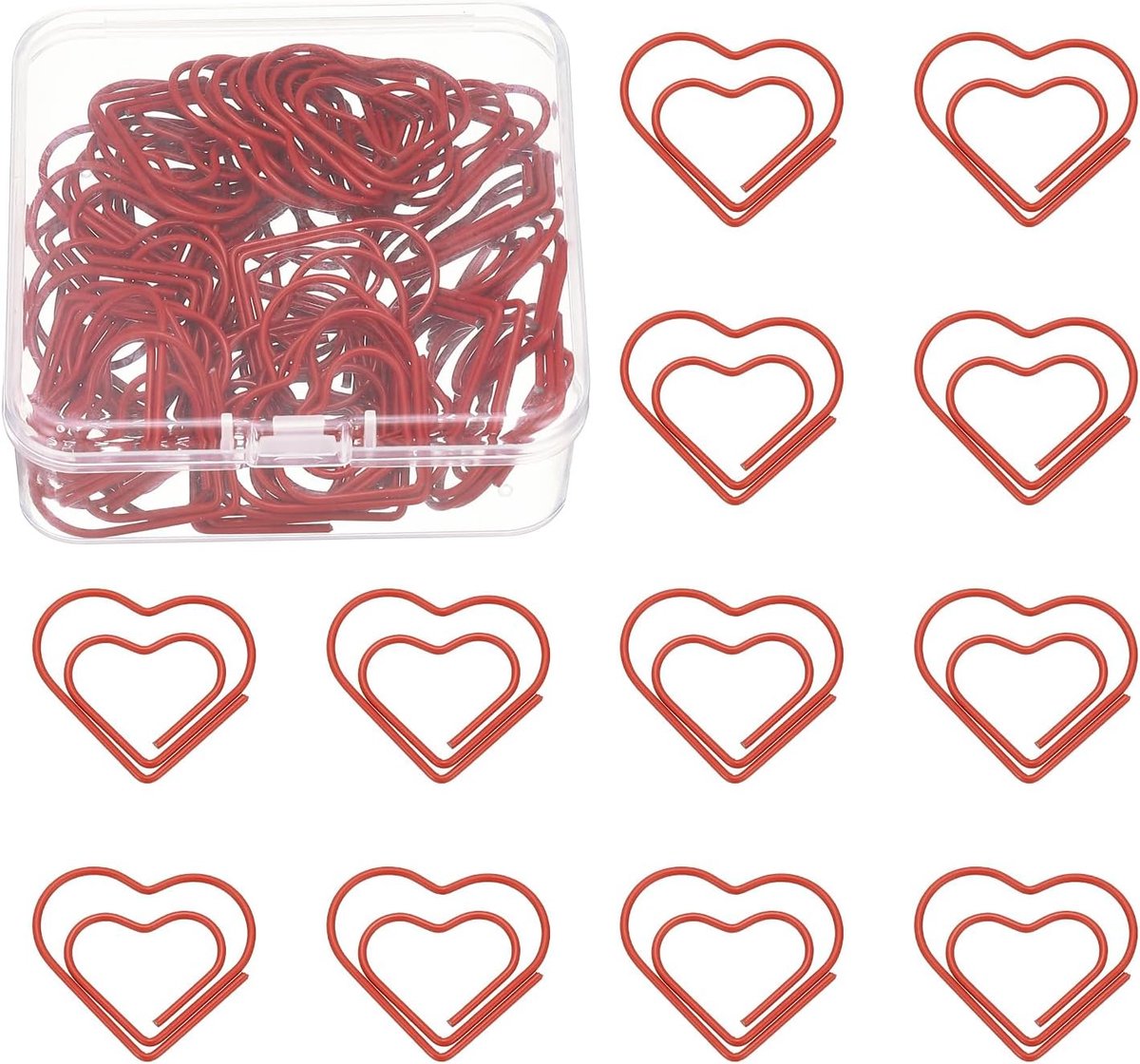 SnelShoppen - 50 Stuks Hartvormige Paper Clips, Metalen Schattige Kantoorclips voor Documenten, Scrapbooken en Notities, Rood met Plastic Coating